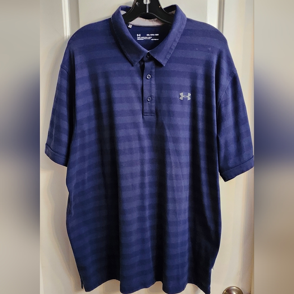 Navy Striped Under Armour Polo - XXL